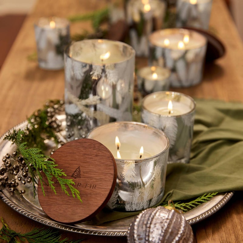 Thymes Frasier Fir Candles - Statement Collection - Silver with Pine Needle Design - Scented Candles for Home Decor - Notes of Siberian Fir Needles, Cedarwood & Sandalwood - Medium Luminary (20 oz) - Image 4